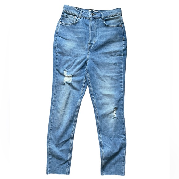 We The Free Light Wash Distressed Button Fly High Rise Raw Hem Skinny Jeans - Picture 1 of 10